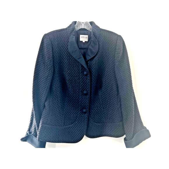 Armani Collezioni Jackets & Blazers - Armani Collezioni Women's Navy Blue Stretch Long Sleeve Jackets Blazer Size 10